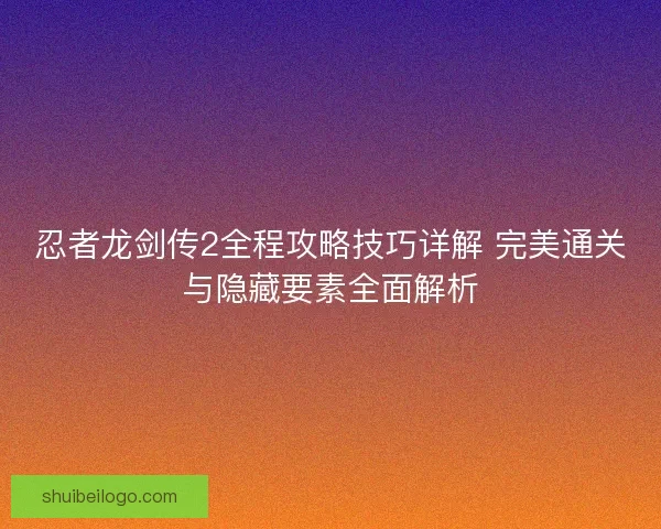 忍者龙剑传2全程攻略技巧详解 完美通关与隐藏要素全面解析